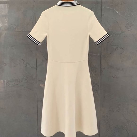 New Women Lady Cream White French Classic Polo collar knitted Dress Skirt - Picture 2 of 7